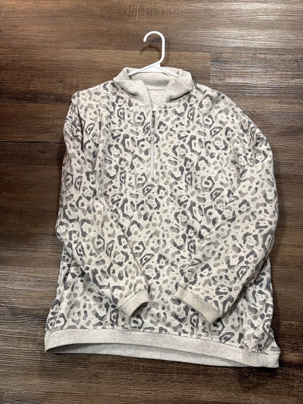 aerie Light Gray Leopard Half-Zip Cowl Sweater